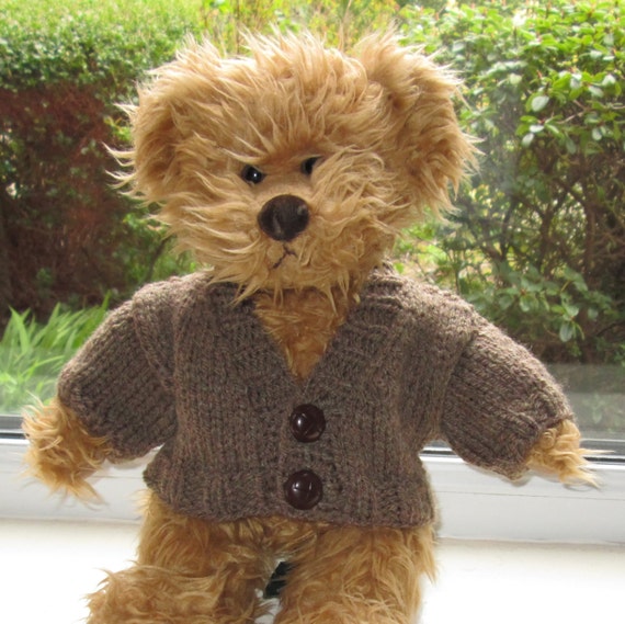 Teddy Bear Clothes Hand Knitted Brown Aran Cardigan Jacket