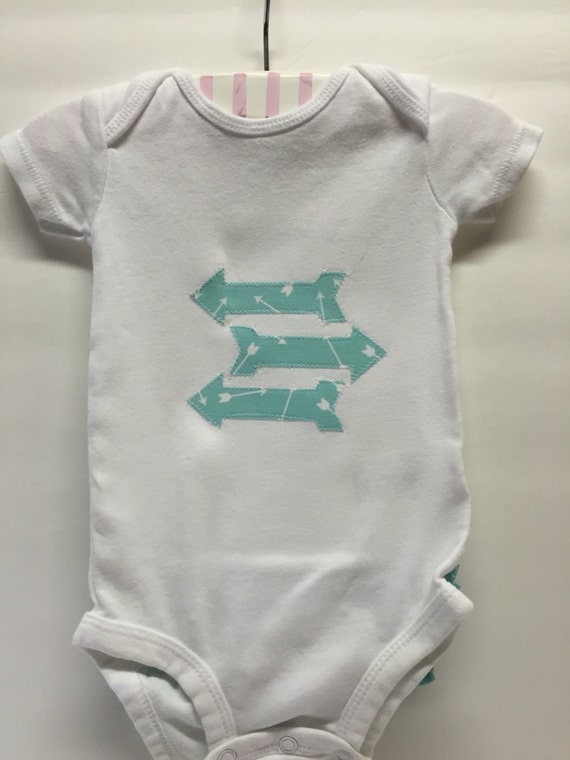 Baby Girl Ruffle Bottom Onesie Mint & Gold Arrow Pattern