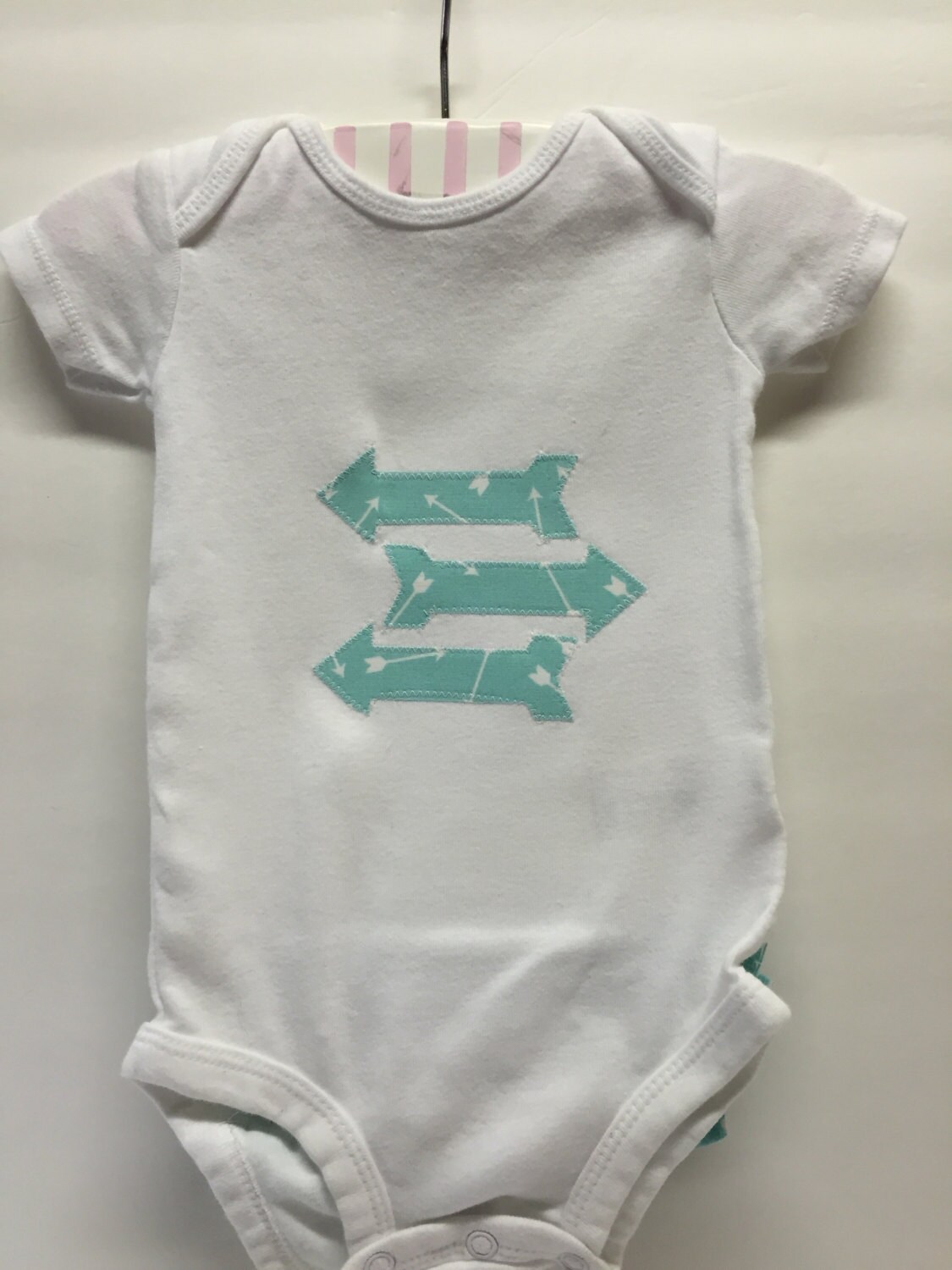 Baby Girl Ruffle Bottom Onesie Mint & Gold Arrow Pattern