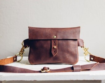 classic festival fanny pack // full-grain brown kodiak leather + solid brass hardware / worn as hip bag, fanny pack, shoulder and cross-body
