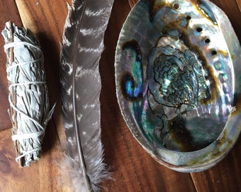 Lavender White Sage Smudge kit - smudge feather - Lavender Sage Smudge Stick - abalone shell - dried lavender bundle - smudge bundle