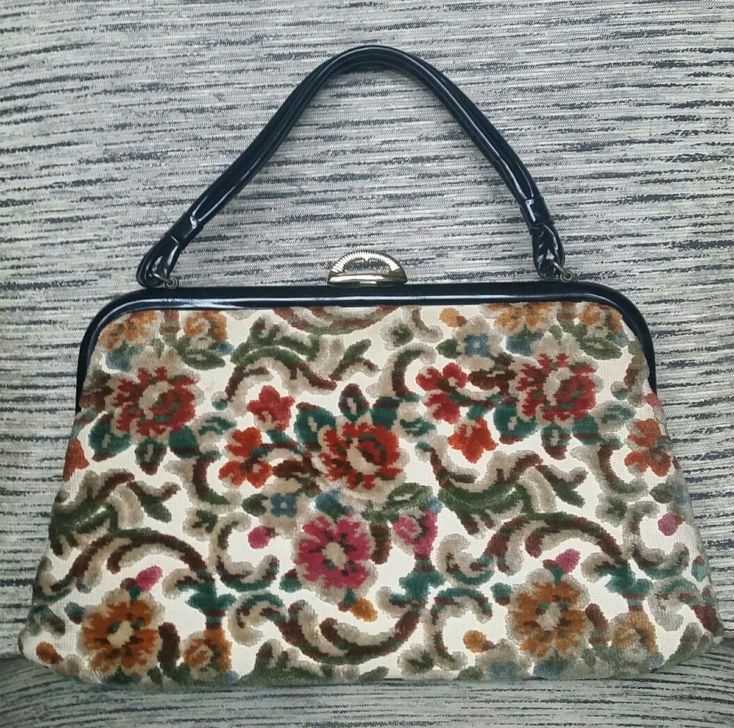 Vintage 1950s Floral Carpet Tapestry Handbag Great Condition