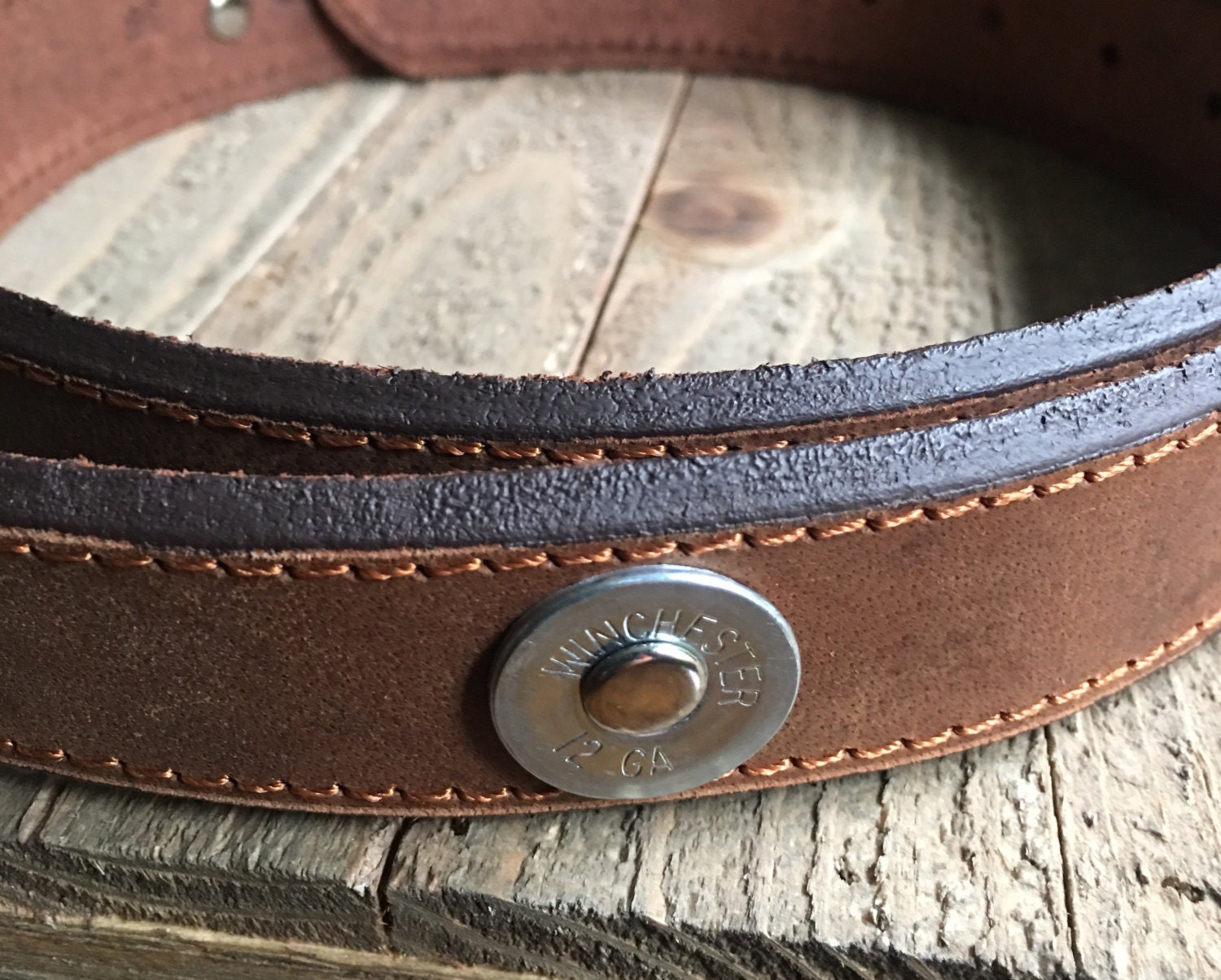 Mens brown leather shotgun shell accented belt fathers day
