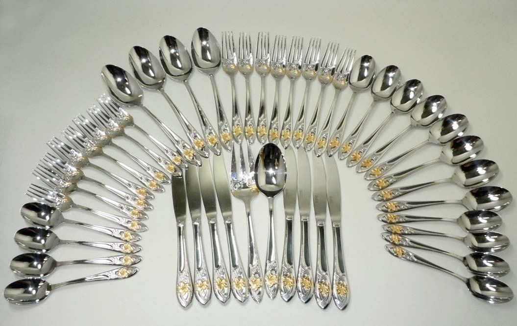Rare Yamazaki Japan Two Tone Stainless Flatware Set Service