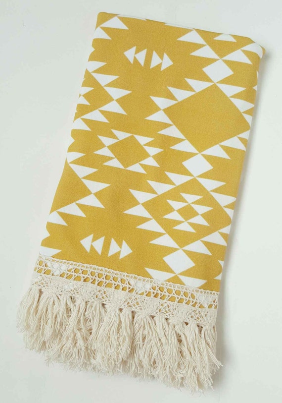 with blankets fringe baby Baby Blanket Knit Mustard Fringe Blanket Aztec Blanket