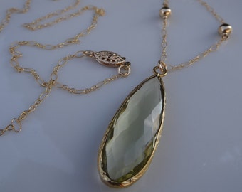 Long gold filled chain m. Green hydro-Amethyst