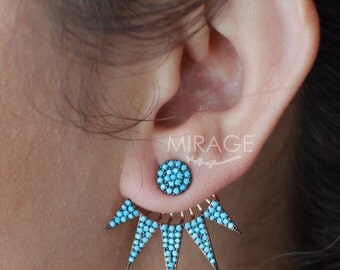 Turquoise Ear Jackets / Double Sided Earrings / Front Back Earrings / Spike Ear Jackets / Pair