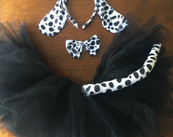 Dalmatian Puppy Dog Tutu Costume Spotted Dog Ears Tail Bow Tie Halloween Costume School Book Day Adult and children's sizes