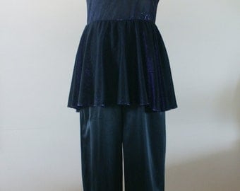 Black & Purple Metallic 80's RetroShort Sleeve Peplum Disco Pant Jumpsuit Size XS - BT-536