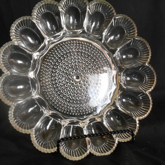 Depression Era Hobnail Deviled Egg Platter Pressed Glass