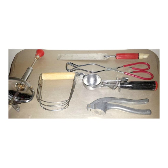 Vintage Kitchen Tools Set of 6Red Handled Kitchen