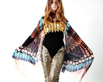 SECONDS - Feather Cape - Wing Scarf - Bohemian Clothing - Festival Clothing - Bird Scarf - Statement Scarf - Wing Shawl - Bird Shawl