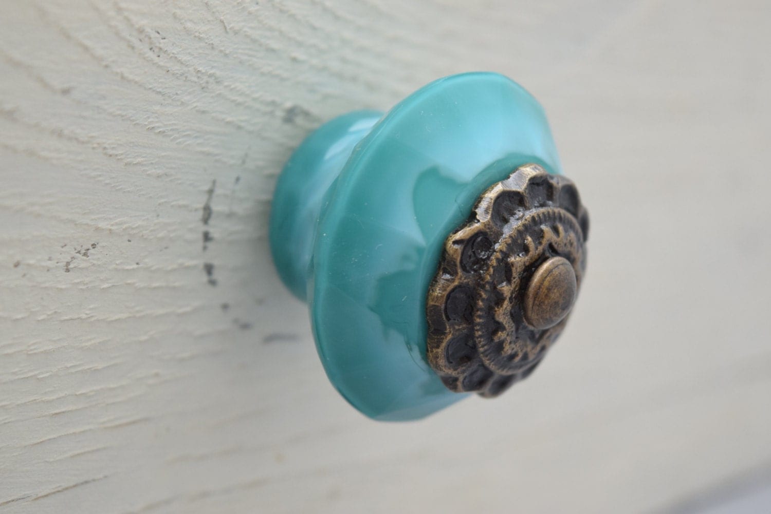 Glass Drawer Knobs In Teal With Bronze Hardware Faceted Glass