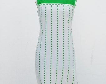 Vintage 1960s Green Polka Dot on White Day Dress