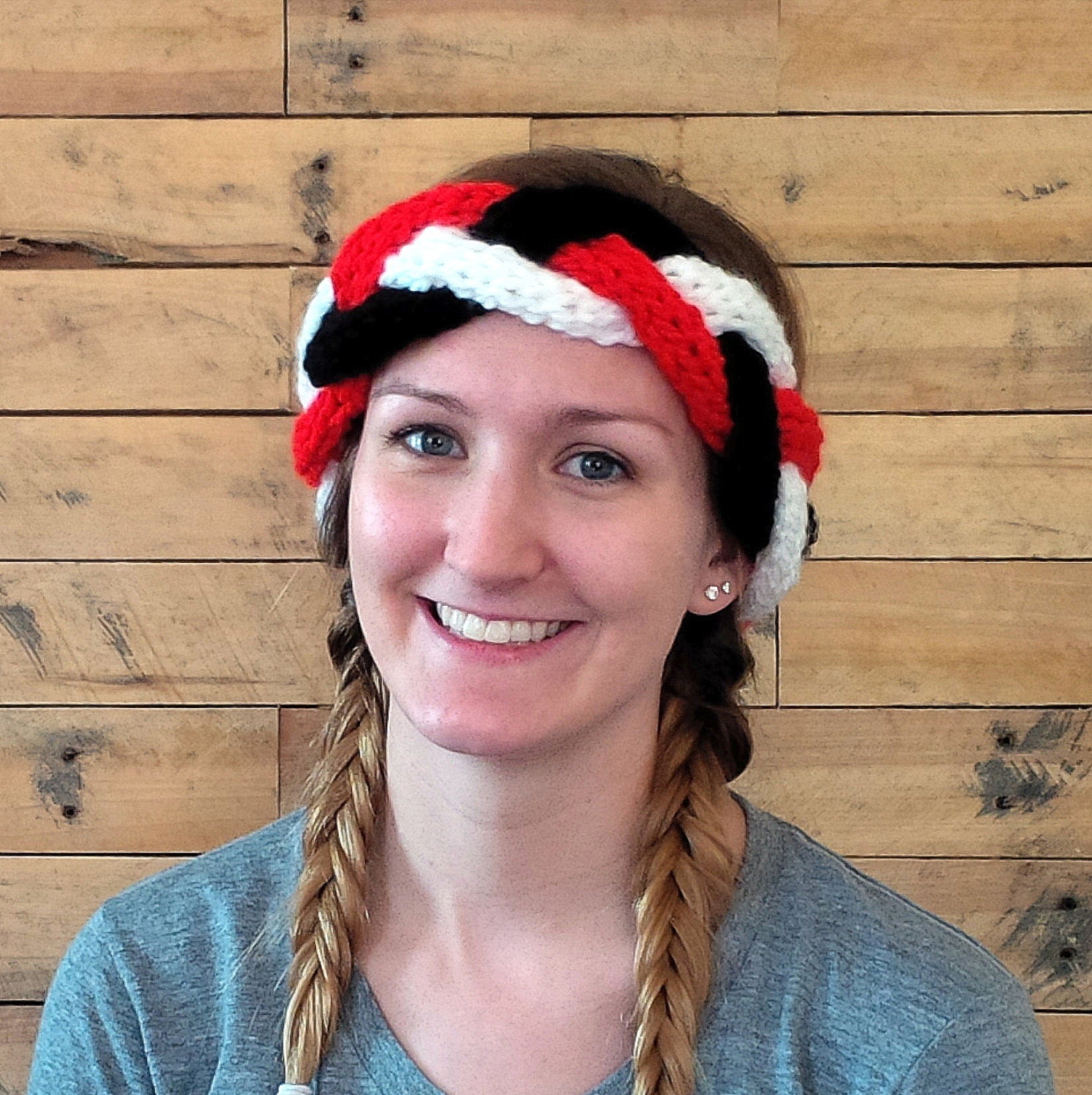 Women's Braid Headband for Sports Team Red White and