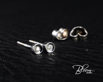 Small Diamond Stud Earrings 18K Solid Gold Studs Tiny Diamond Studs Delicate Diamond Earrings Real Diamond Stones - Bloom Jewellery
