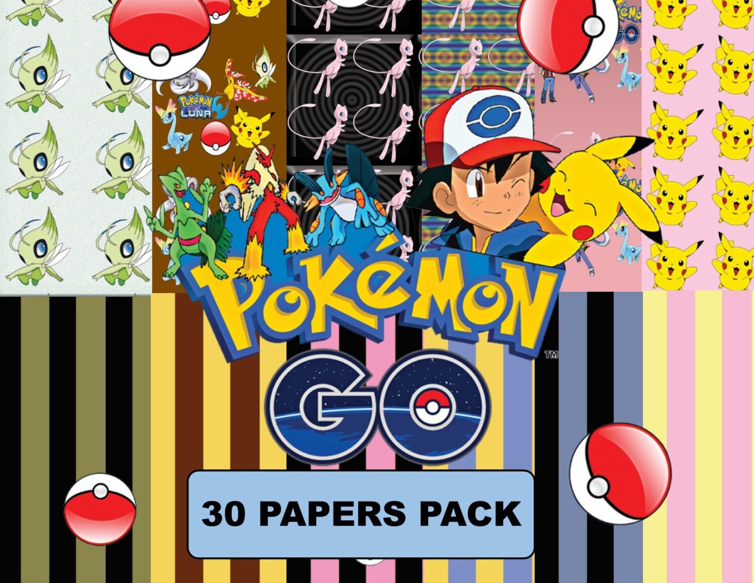 Pokemon Go Pokémon Inspired Digital Paper Pack 30 Papers