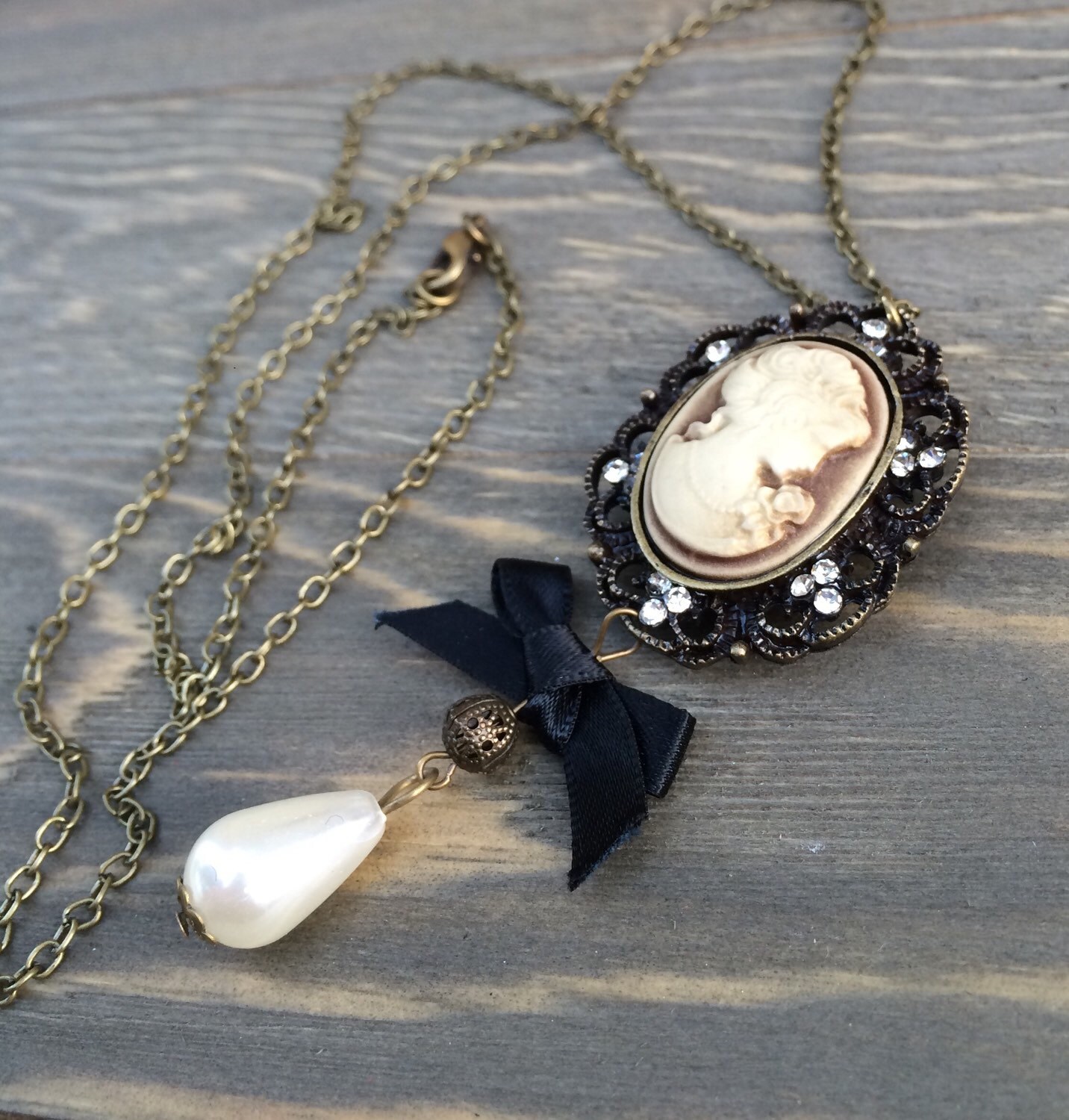 Black Cameo Necklace Victorian Cameo Pendant By Crushedcameo