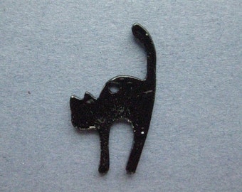5 Cat Charms - Cat Pendants - Halloween Charm - Enamel Cat Charm - Black Cat Charm - Silver Tone - 27mm x 17mm -- (No.61-12117)
