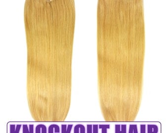 Fits like a Halo Hair Extensions 20" Honey Blonde (#22) - Human No Clip In Flip In Couture by Knockout Hair