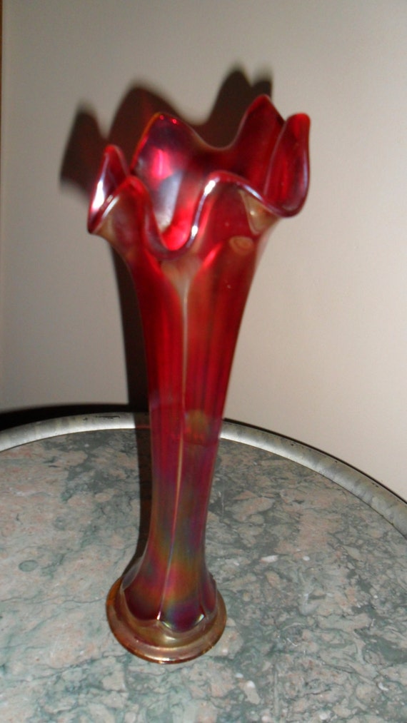 Antique Fenton Carnival Glass Red Flute
