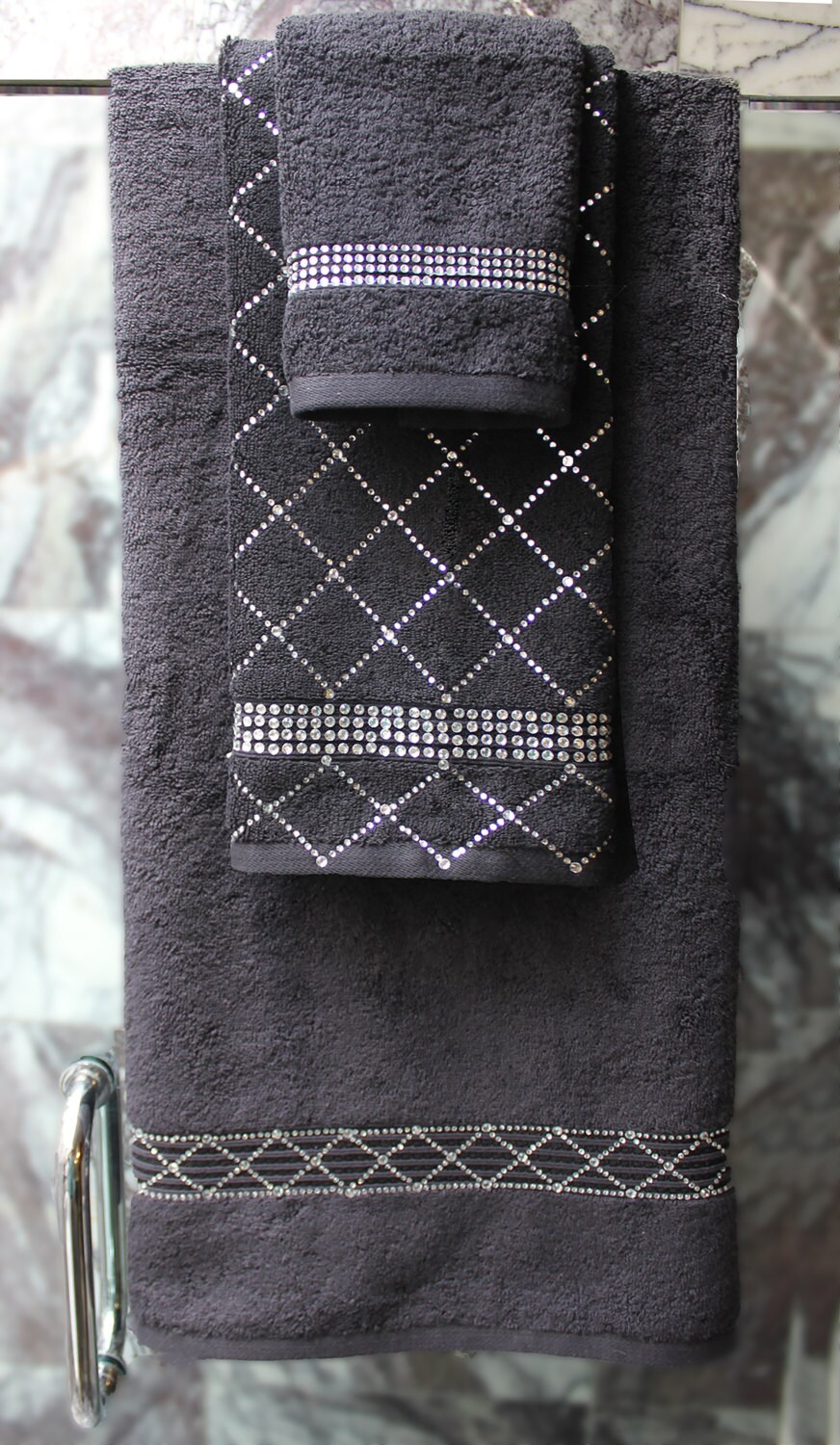 Dazzling 3 Piece Rhinestone X Towel Set Stocked in USA