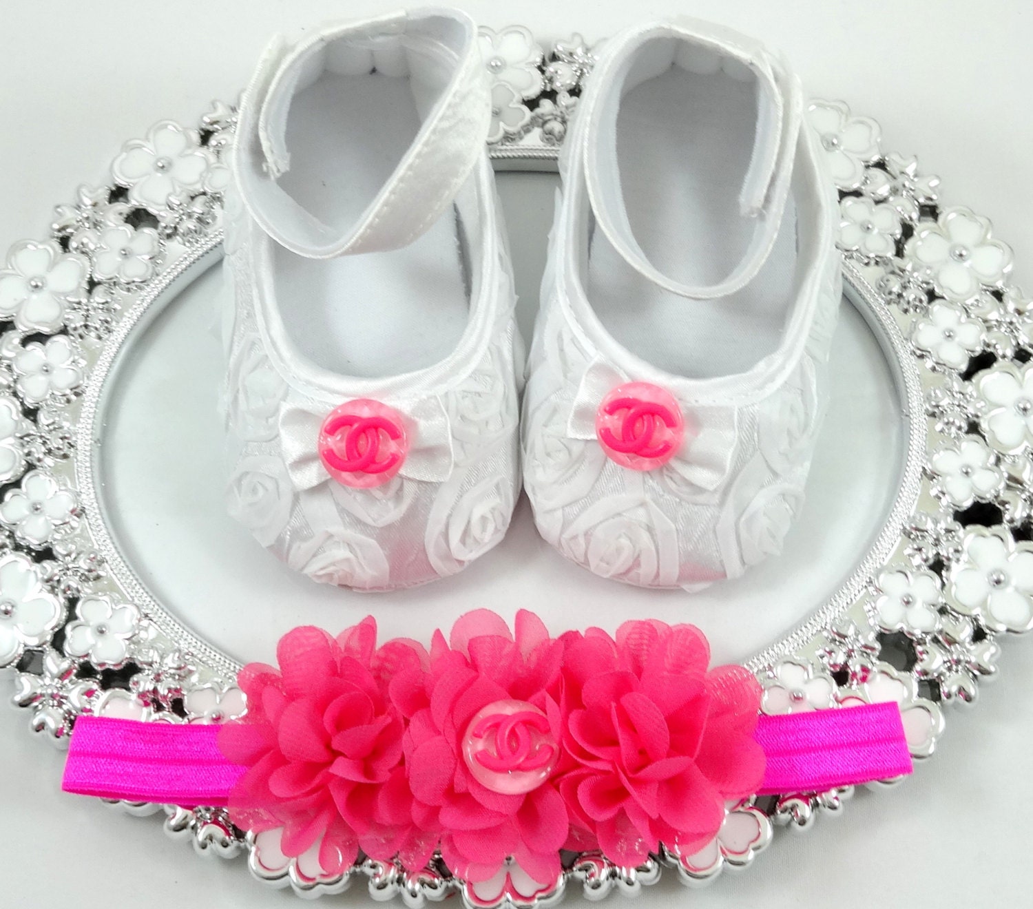 Baby Girl Crib Shoes and Headband Set Newborn Baby Girl