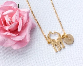 Gold giraffe Necklace, Sisters Jewellery, Best Friends, Gift Idea, Initials, animal jewelry, giraffe gift, giraffe necklace, giraffe,