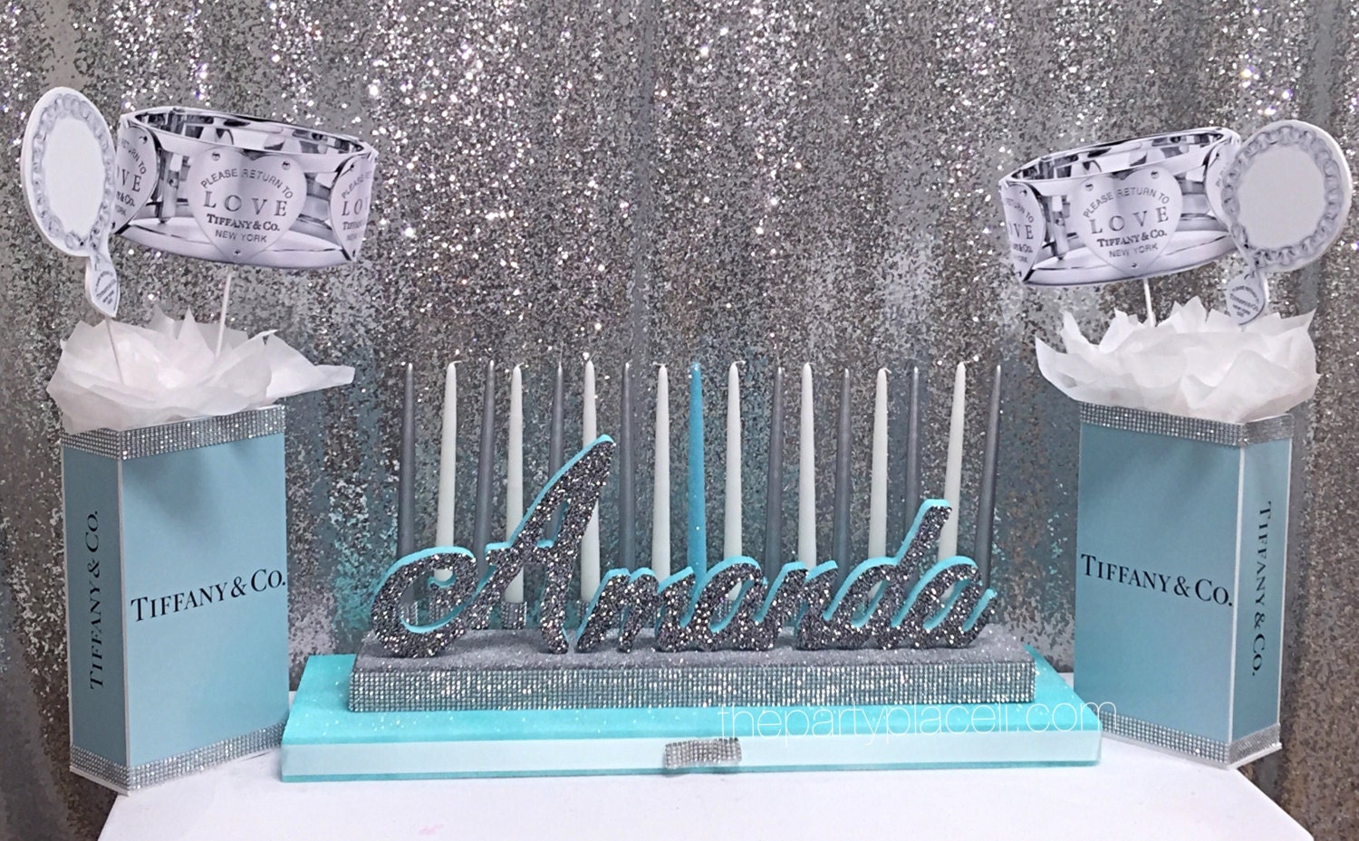Sweet 16 Candelabra AND Centerpieces Tiff blue theme with