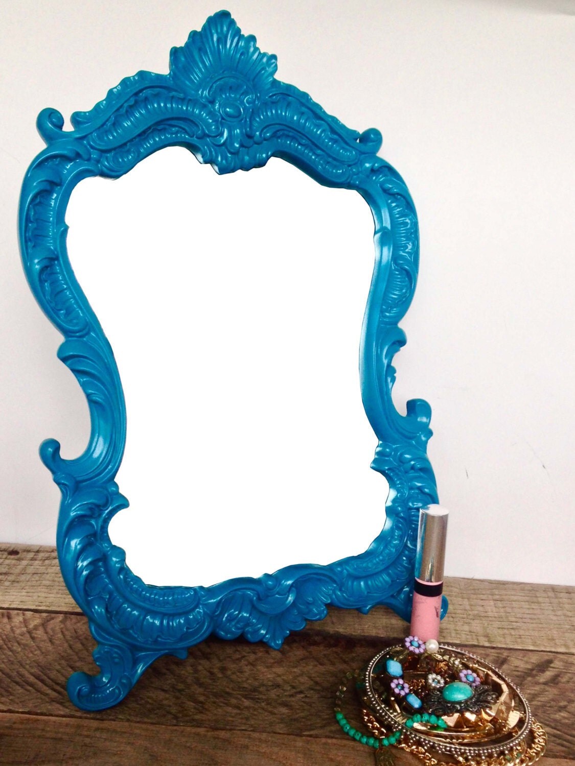 Blue Makeup Vanity Mirror Bathroom Mirror by ShineBoxPrimitives