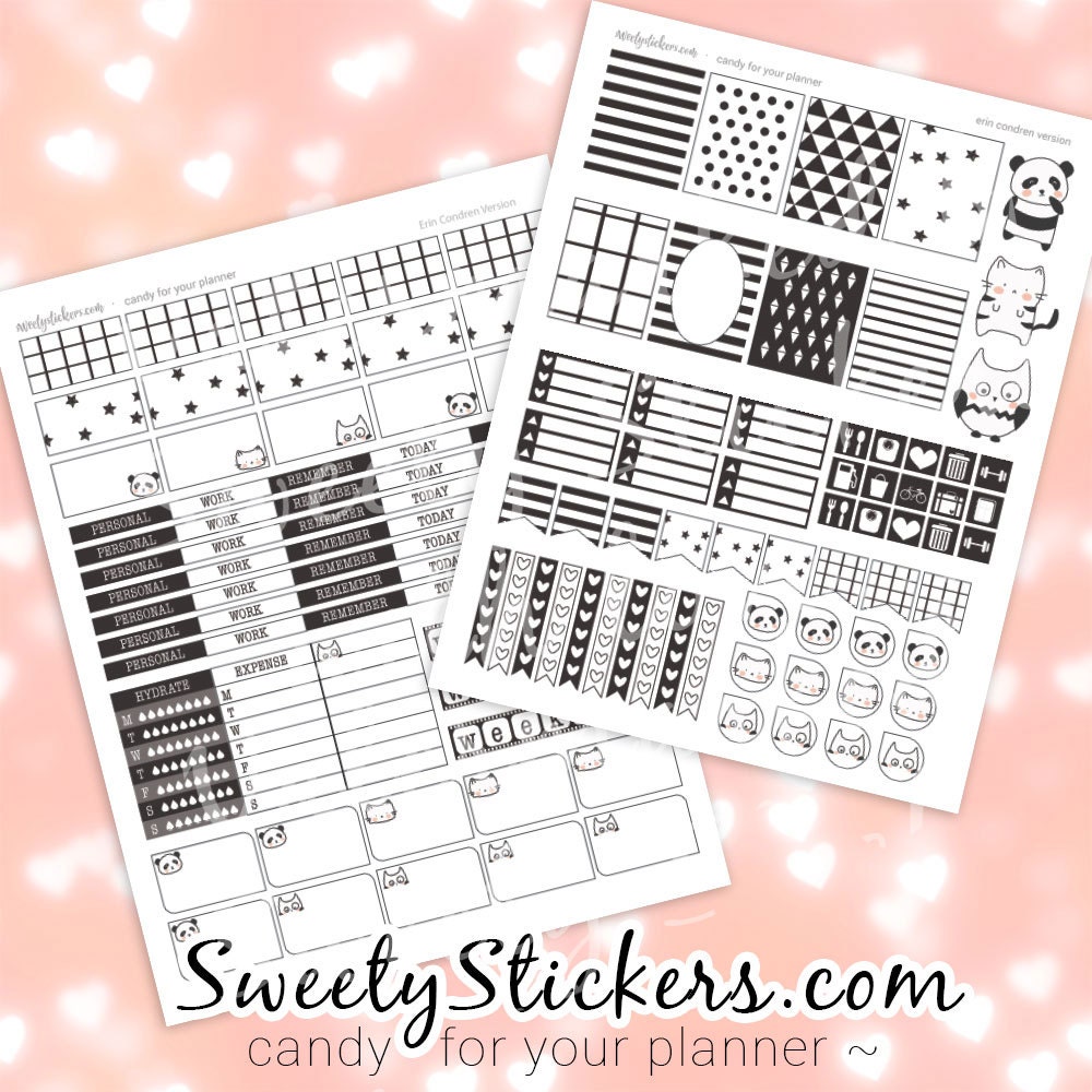 Black And White Weekly Planner Printable by SweetyStickers on Etsy