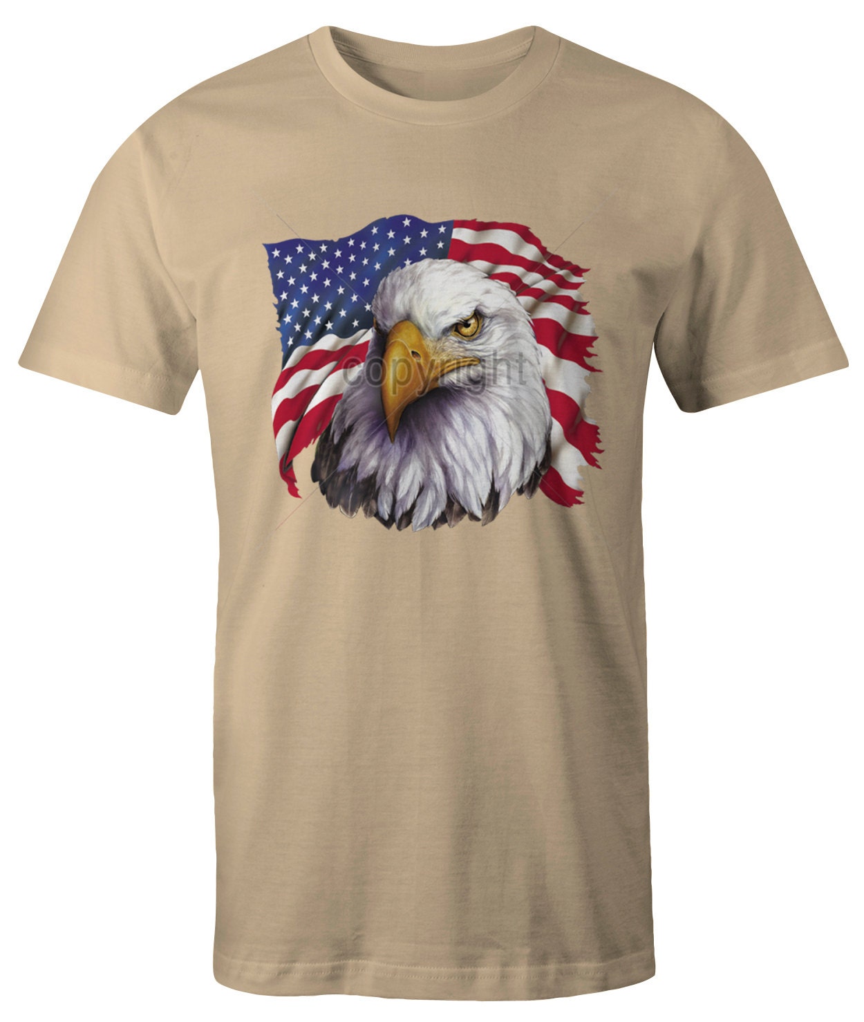 BALD EAGLE w/ American Flag patriotic adult short sleeve shirt
