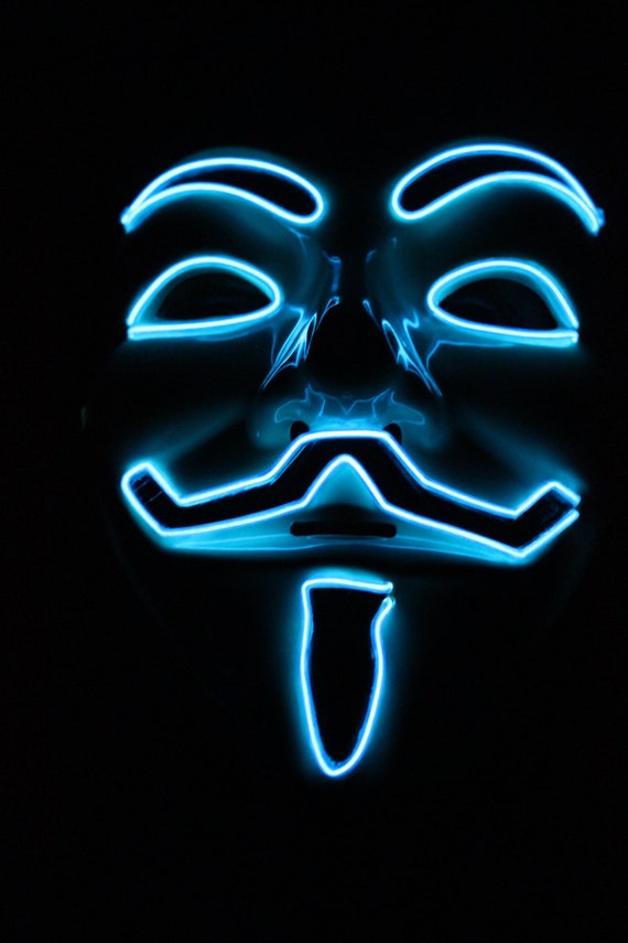 LED Guy Fawkes Mask V for Vendetta Single Color by GlowWurmDesign