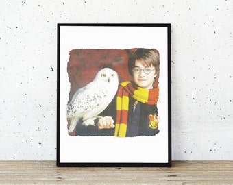 Harry Potter and Hedwig Poster - Harry Potter Watercolor Painting Instant Download - Harry Potter Poster, Hedwig Owl Print - Printable Art