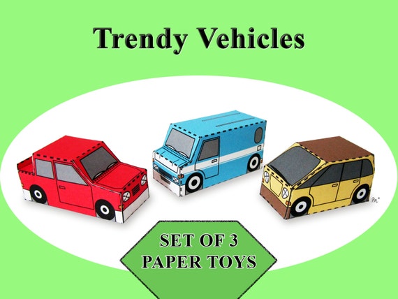 Trendy Vehicles Paper Toy Car Models Set of 3