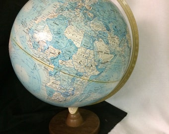Vintage World Globe, Replogle World Nation Series, 12 inch diameter globe, Home decor, blue decor,geography decor, made in USA, DIY globe