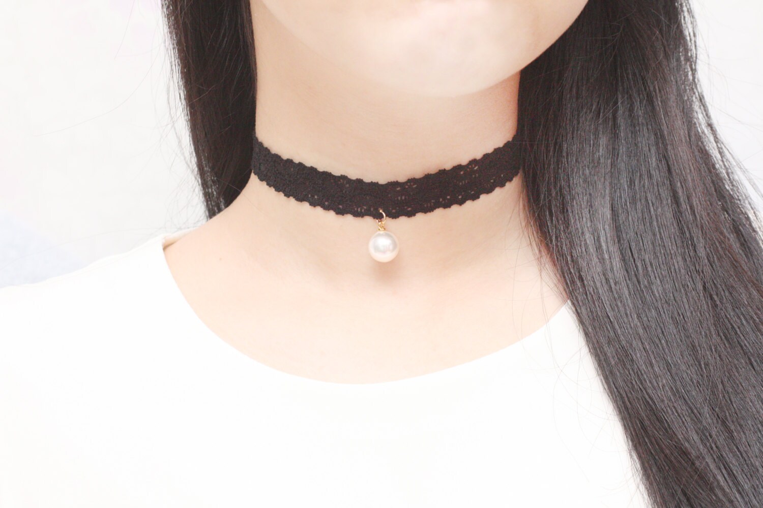 Black Lace Choker White Pearl Choker Womens Choker Cute