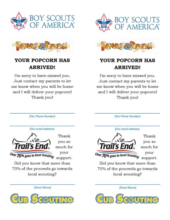 Boy Scout Popcorn Your Popcorn Is In Card