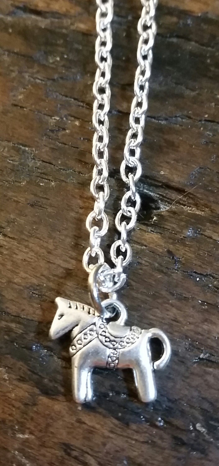 Mini Swedish Dala Horse Charm Necklace