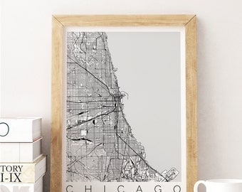 Map of Chicago - Chicago Map - Map ART - Chicago Poster - Gift for Boss - Gift for Hostess - Chicago Print - Scandinavian Art - Travel Map