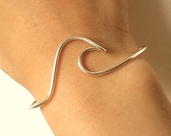 Wave Bracelet -Wave Bangle -Sterling Silver /Gold /Rose Gold Wire -Ocean Wave /Beach /Sea /Surfer /Island Jewelry ~ADJUSTABLE EXPANDABLE