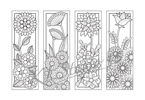 Blooming flowers Coloring Bookmarks Page Instant Download