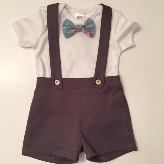 Baby Suspender Shorts Dark Grey with removeable by SpirwellSewing