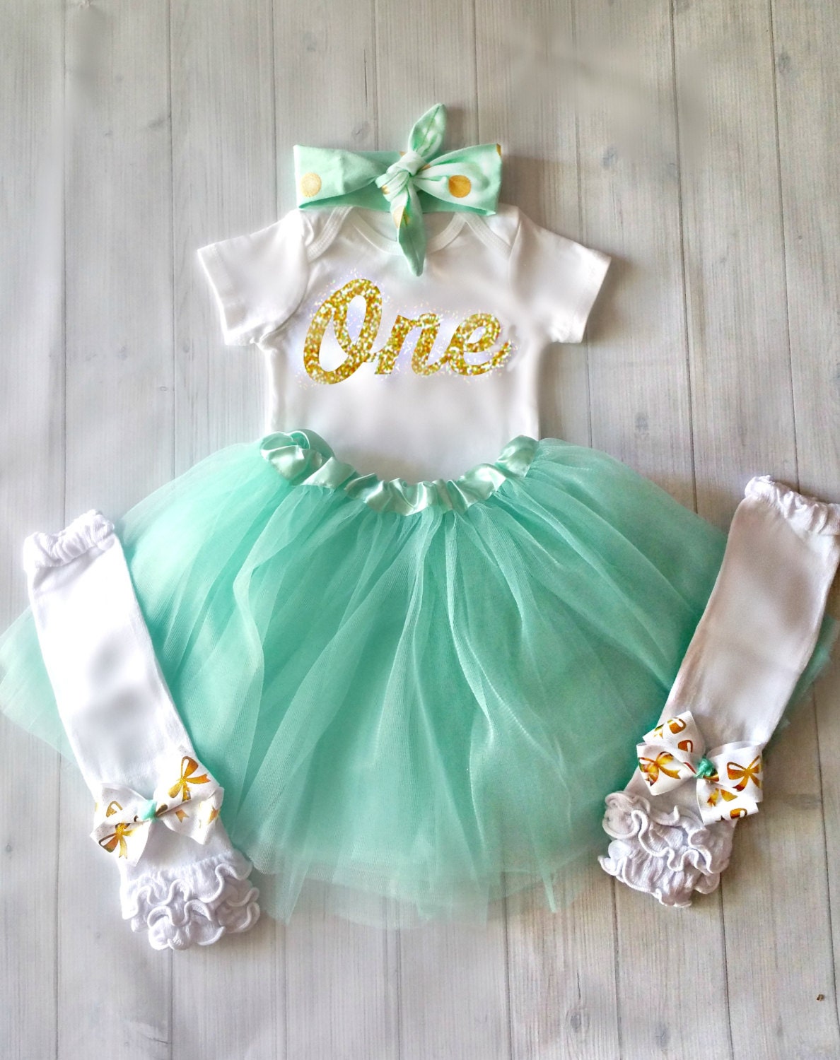  1st Birthday Girl Outfit Mint and Gold Birthday Outfit First 