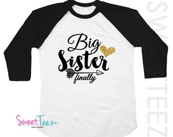 Big Sister Shirt Glitter Heart Arrow Sparkly Girl Gold Shirt Tribal Pink Raglan 3/4th Sleeve Shirt Funny Toddler Youth Shirt Big Sister Top