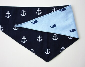 Blue Anchor Whale Reversible Tie On Dog Bandana