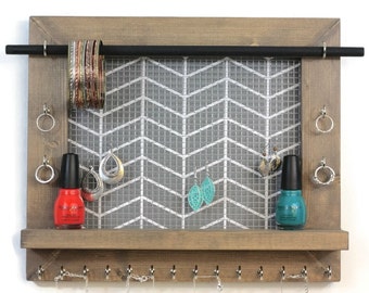 Jewelry Organizer - Gray Chevron Hanging Jewelry Display