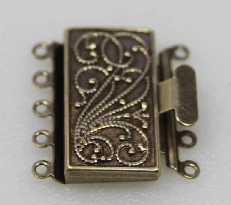 5 Strand Box Clasp Antique Brass Vintage Style