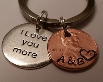 I Love You More, Custom Lucky Penny Keychain Gift, Couple Gift, Boyfriend Gift, Girlfriend gift, Anniversary, Key chain, Personalized