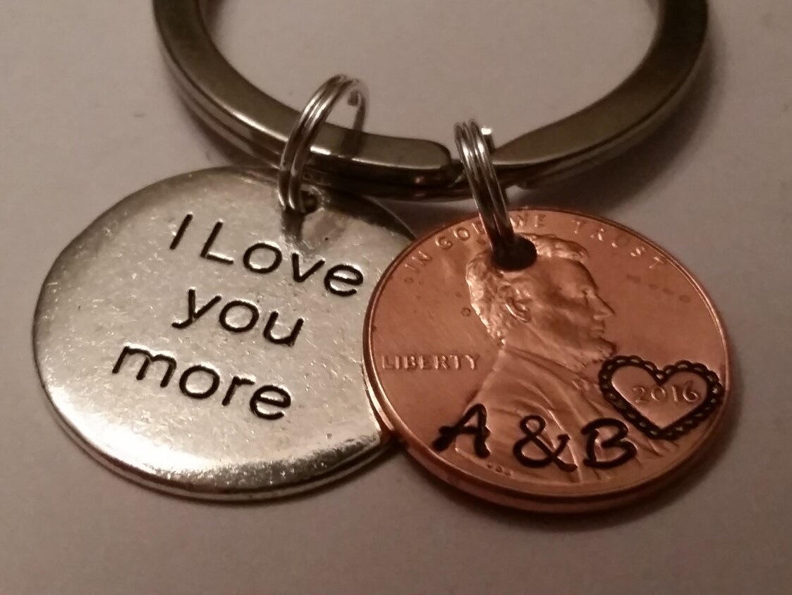 I Love You More Custom Lucky Penny Keychain Gift Couple